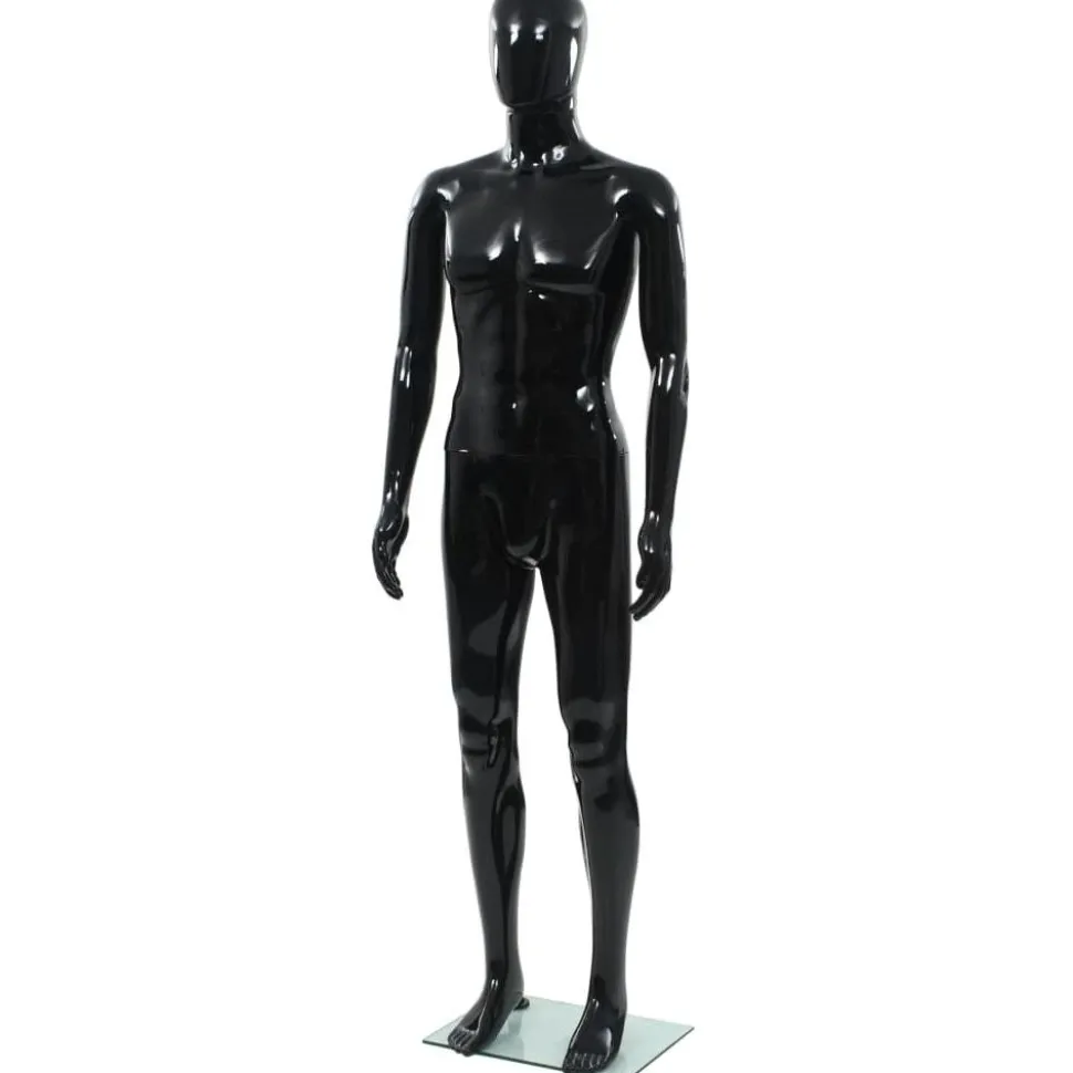 Aidon kokoinen miesmallinukke lasijalustalla musta 185 cm