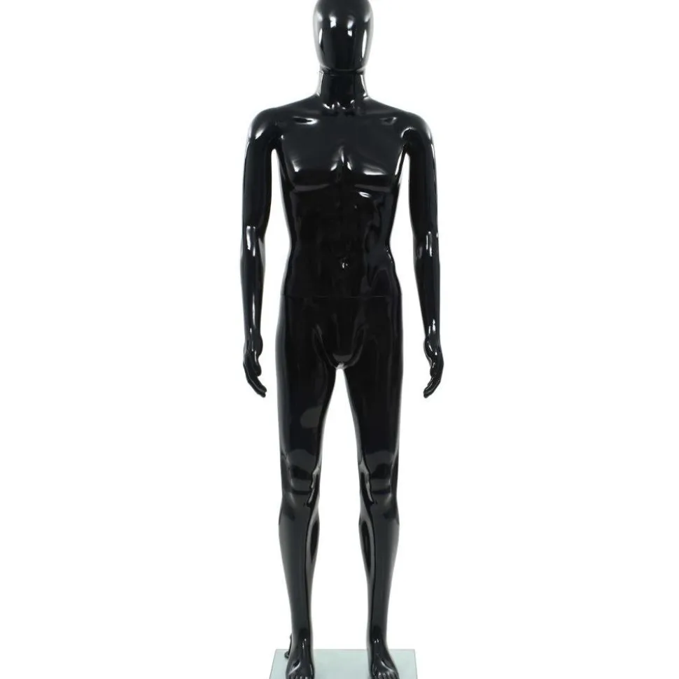 Aidon kokoinen miesmallinukke lasijalustalla musta 185 cm