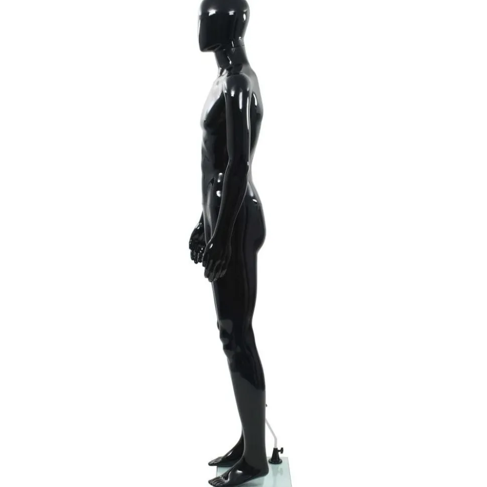 Aidon kokoinen miesmallinukke lasijalustalla musta 185 cm