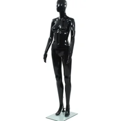 Aidon kokoinen naismallinukke lasijalustalla musta 175 cm