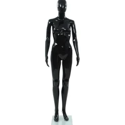 Aidon kokoinen naismallinukke lasijalustalla musta 175 cm