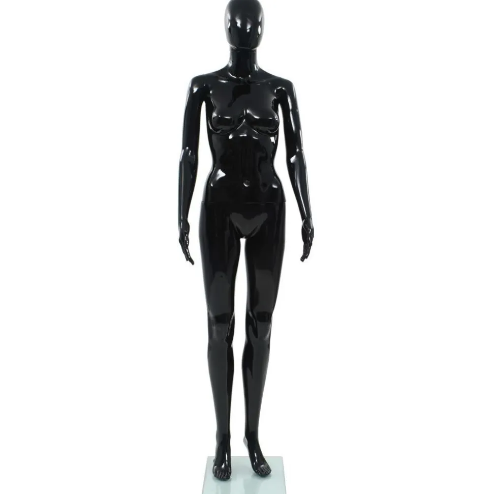 Aidon kokoinen naismallinukke lasijalustalla musta 175 cm