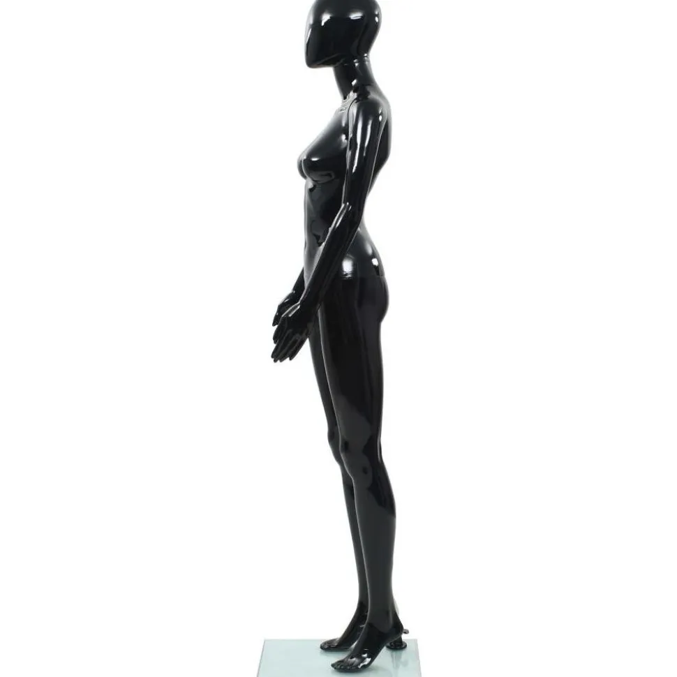Aidon kokoinen naismallinukke lasijalustalla musta 175 cm