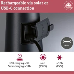 Aurinkokennopöytävalaisin Paulmann Soala 30.6cm 2700K 165lm 2.1W USB antrasiitti