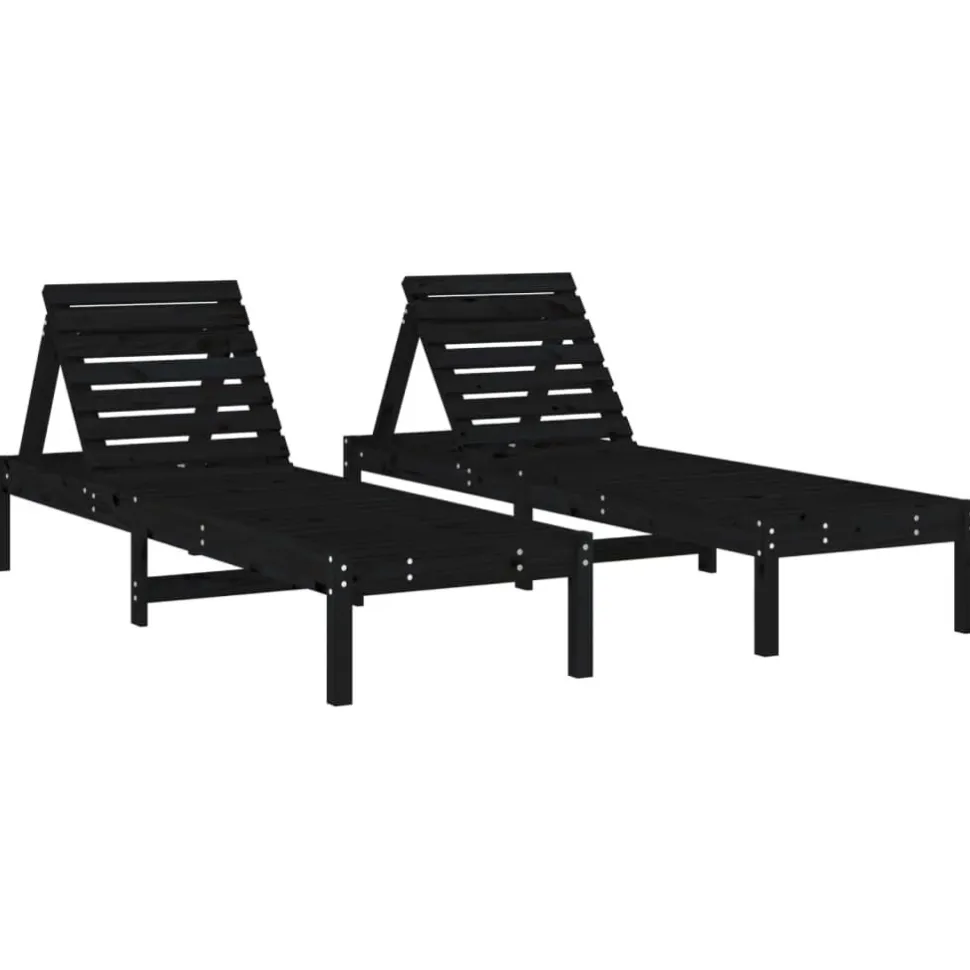 Aurinkotuolit 2 kpl musta 199,5x60x74 cm, mänty