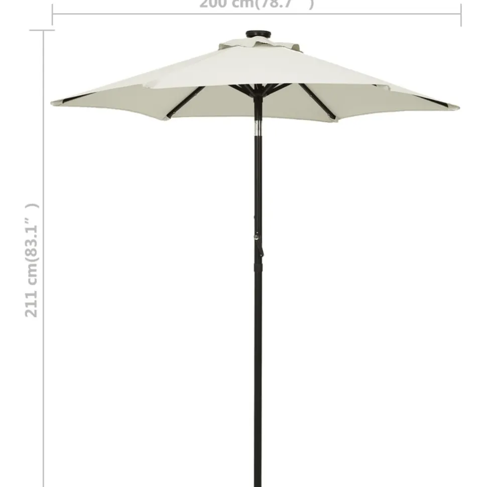 Aurinkovarjo LED-valolla 200x211 cm alumiini musta