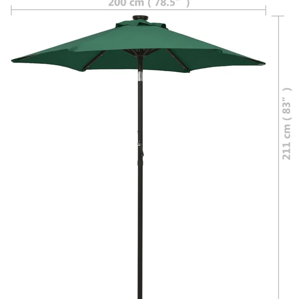 Aurinkovarjo LED-valolla 200x211 cm alumiini musta