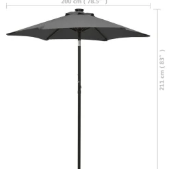 Aurinkovarjo LED-valolla 200x211 cm alumiini musta