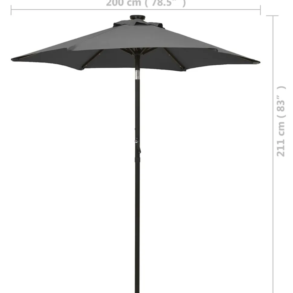 Aurinkovarjo LED-valolla 200x211 cm alumiini musta