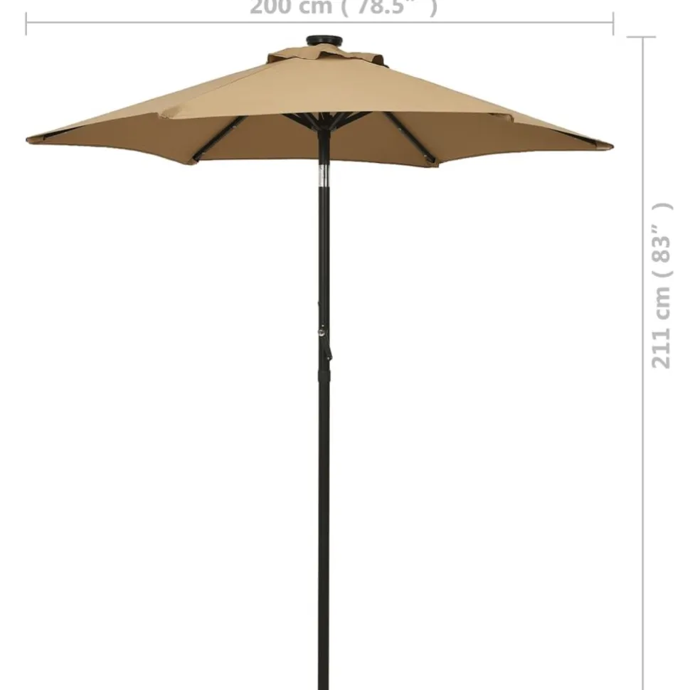 Aurinkovarjo LED-valolla 200x211 cm alumiini musta