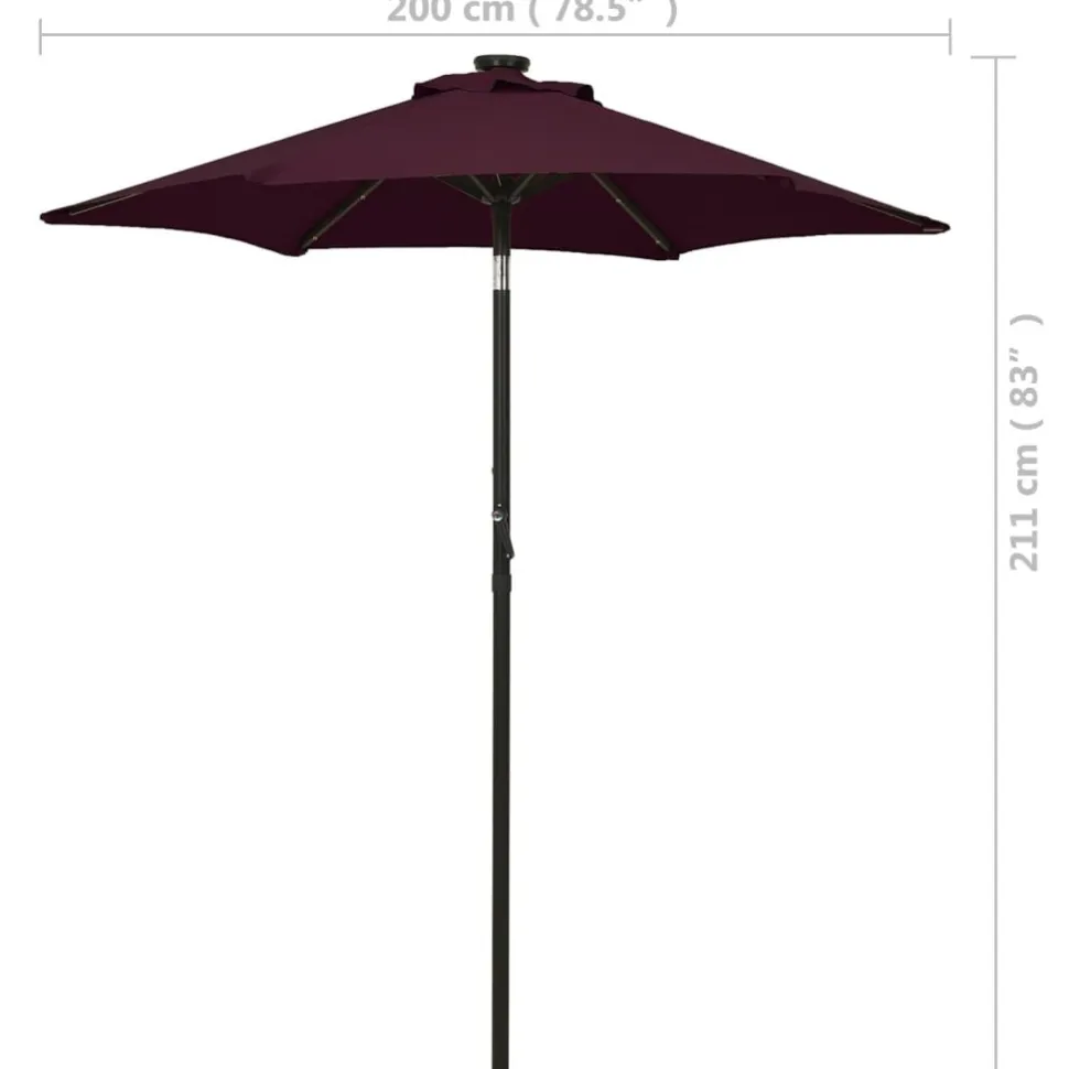 Aurinkovarjo LED-valolla 200x211 cm alumiini musta