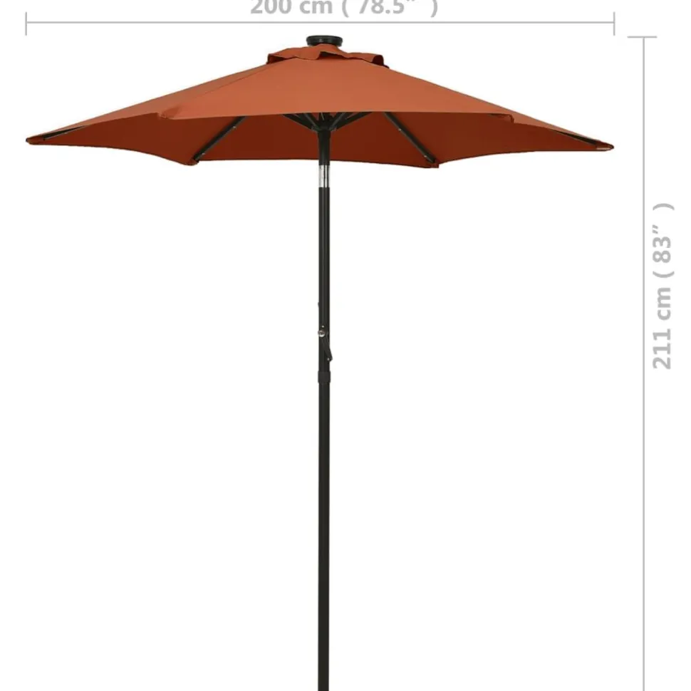 Aurinkovarjo LED-valolla 200x211 cm alumiini musta