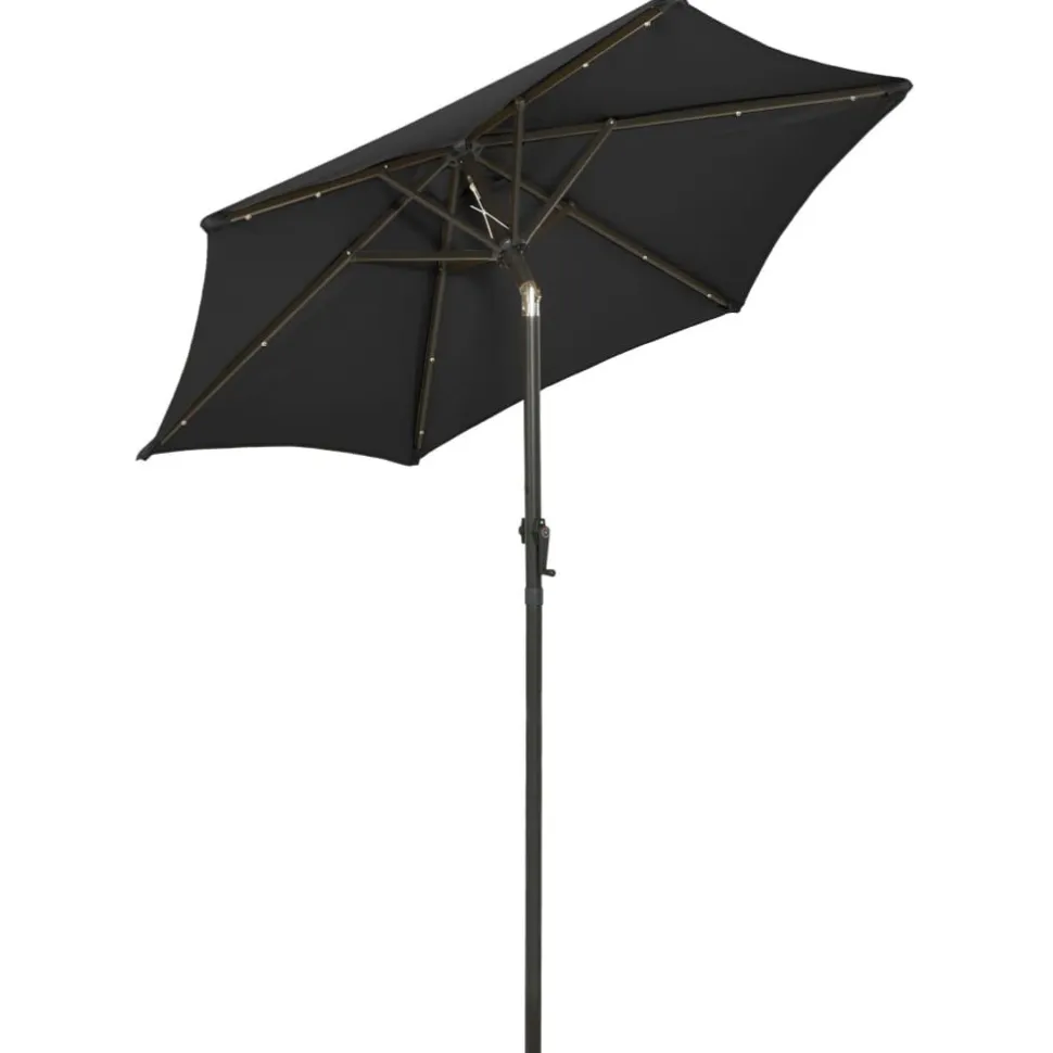 Aurinkovarjo LED-valolla 200x211 cm alumiini musta
