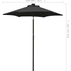 Aurinkovarjo LED-valolla 200x211 cm alumiini musta