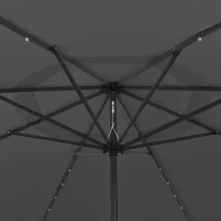 Aurinkovarjo LED-valot ja metallitanko 400 cm antrasiitti