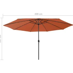 Aurinkovarjo LED-valot ja metallitanko 400 cm antrasiitti