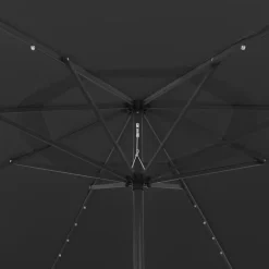 Aurinkovarjo LED-valot ja metallitanko 400 cm antrasiitti