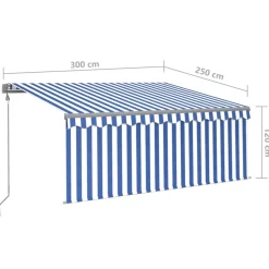 Automaattimarkiisi verhoLED/tuulisensori 3x2,5 m sininen/valkoinen