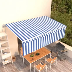 Automaattisesti kelattava markiisi verhoilla 3x2,5 m sinivalk.