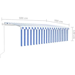 Automaattisesti kelattava markiisi verhoilla 3x2,5 m sinivalk.
