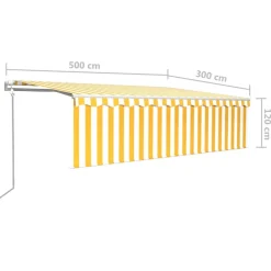 Automaattisesti kelattava markiisi verhoilla 3x2,5 m sinivalk.