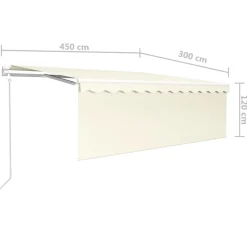 Automaattisesti kelattava markiisi verhoilla 3x2,5 m sinivalk.