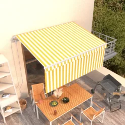 Automaattisesti kelattava markiisi verhoilla 3x2,5 m sinivalk.