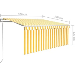 Automaattisesti kelattava markiisi verhoilla 3x2,5 m sinivalk.