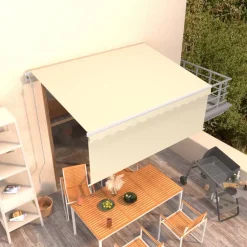 Automaattisesti kelattava markiisi verhoilla 3x2,5 m sinivalk.