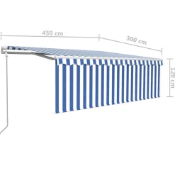 Automaattisesti kelattava markiisi verhoilla 3x2,5 m sinivalk.