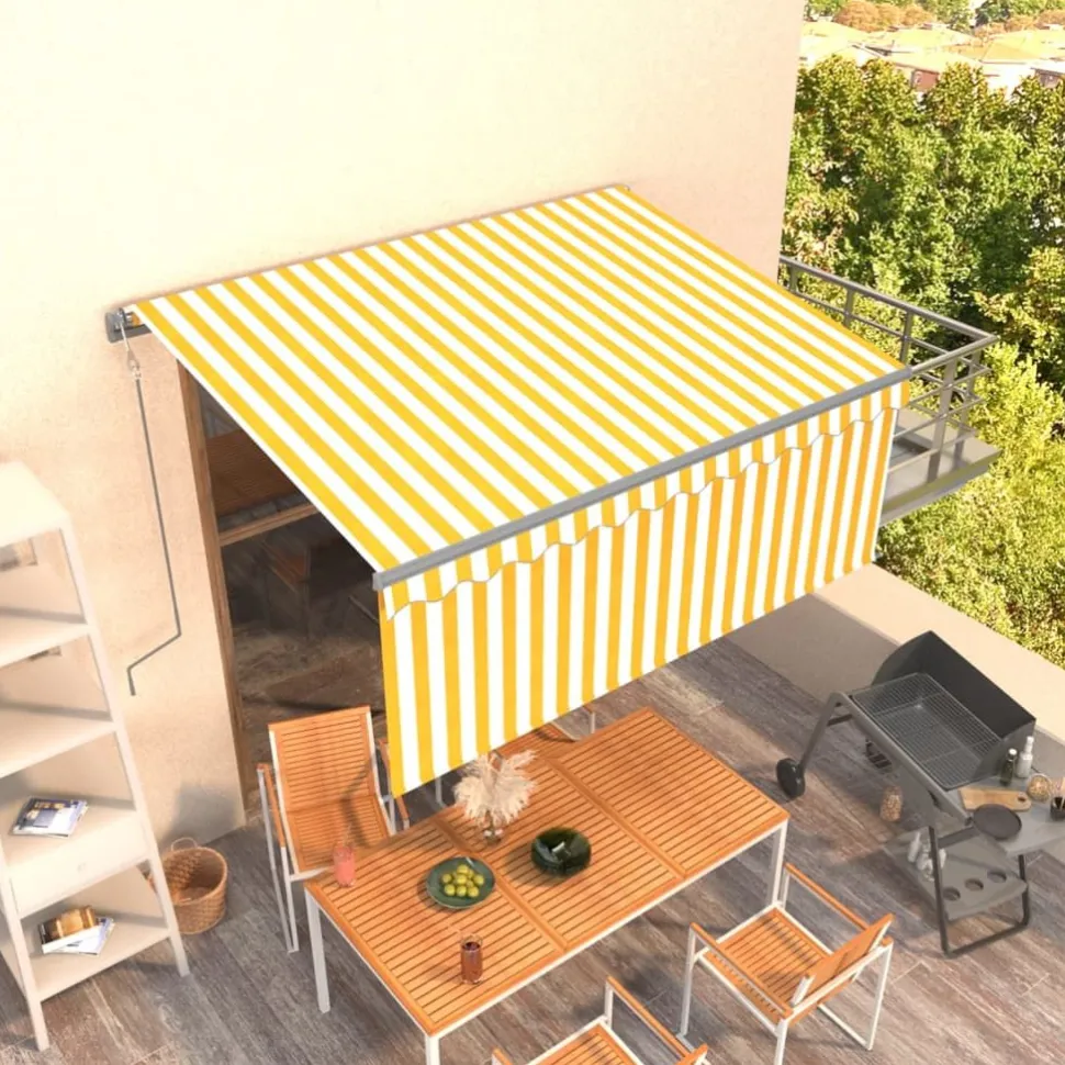 Automaattisesti kelautuva markiisi verhoilla 3x2,5 msininen/valkoinen