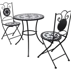 Bistrokalustesarja 3-osainen mosaiikki musta ja valkoinen