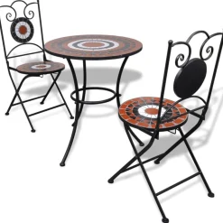 Bistrokalustesarja 3-osainen mosaiikki terrakotta ja valkoinen