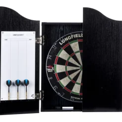 Darts-setti Longfield, taulu, kaappi ja tikat, musta