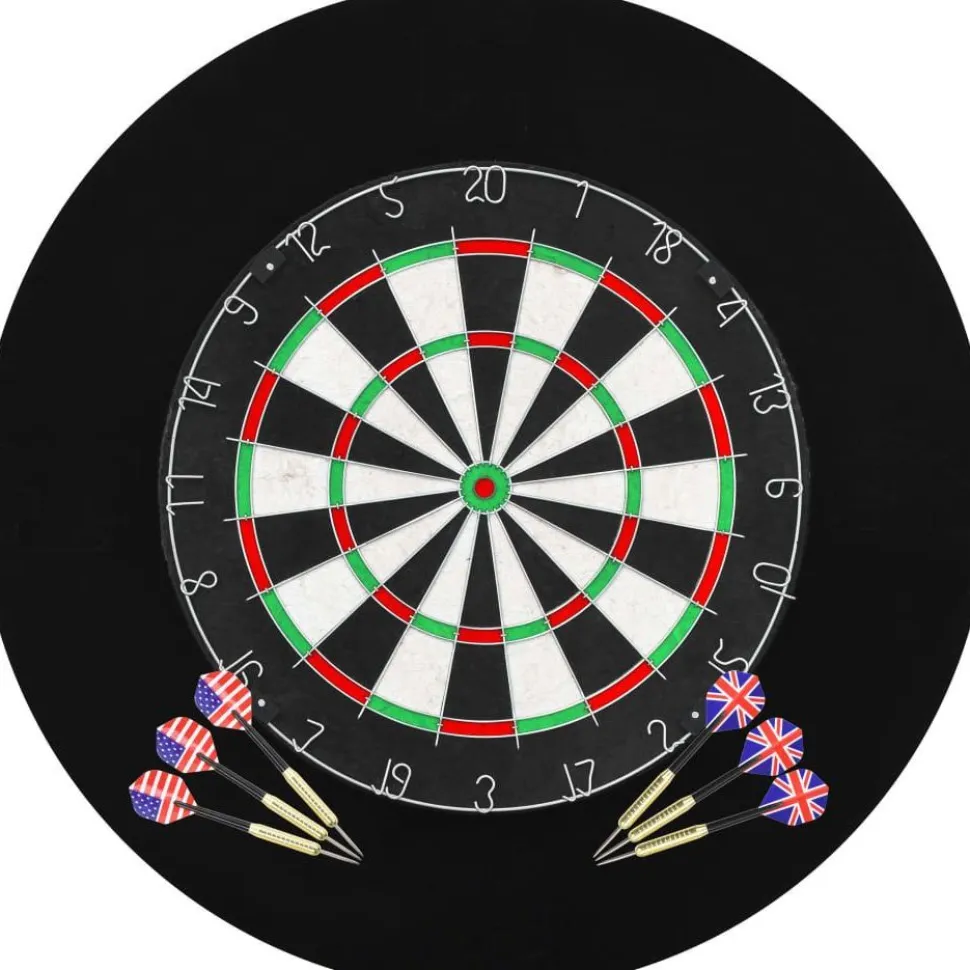 Darts-taulu reunuksella ja 6 tikkaa, sisal