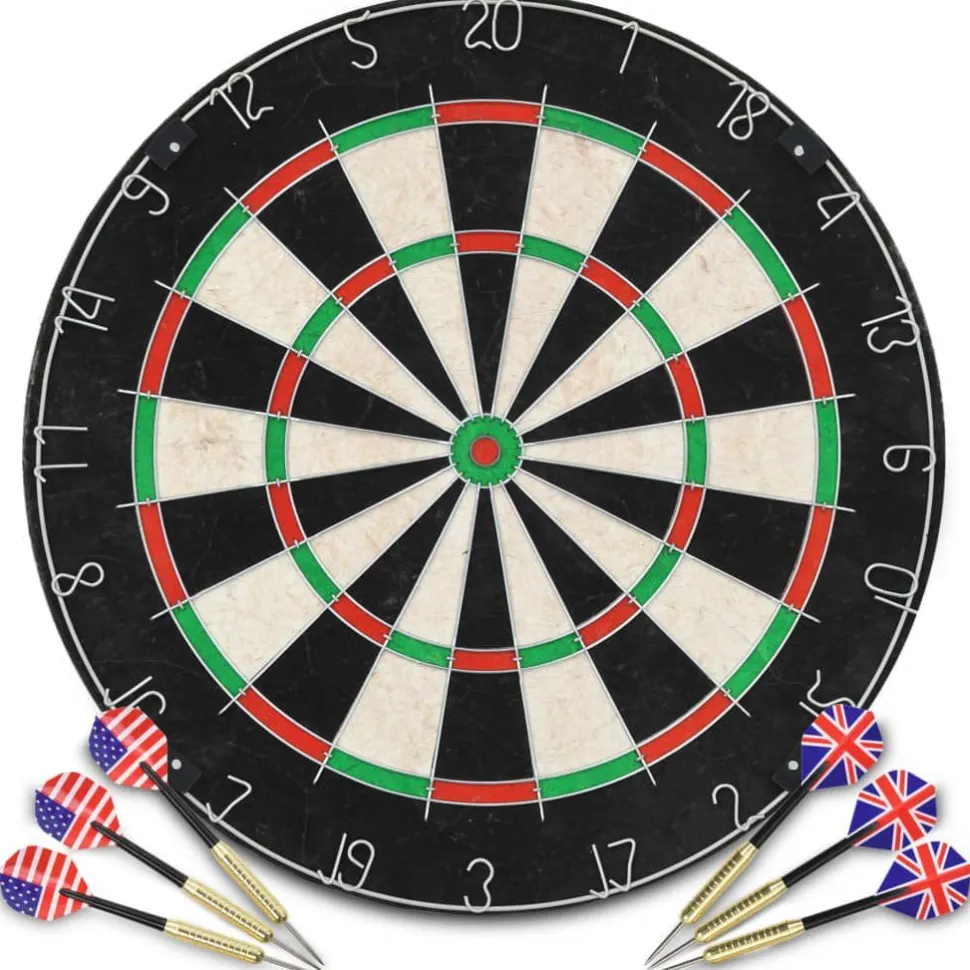 Darts-taulu reunuksella ja 6 tikkaa, sisal