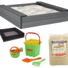 Hiekkalaatikko istuimilla Nordic Play 24x120x120cm komposiitti sis, verkko 240 kg hiekkaa ja vihreä hiekkalelusetti