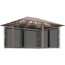 Huvimaja hyttysverkko ja LED-valonauha 3x3x2,73 m ruskeanharmaa