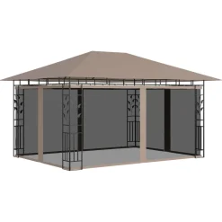 Huvimaja hyttysverkko ja LED-valonauha 3x3x2,73 m ruskeanharmaa