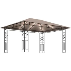 Huvimaja hyttysverkko ja LED-valonauha 3x3x2,73 m ruskeanharmaa