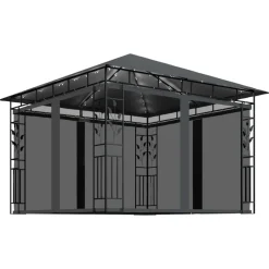 Huvimaja hyttysverkko ja LED-valonauha 3x3x2,73 m ruskeanharmaa