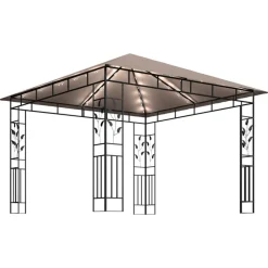 Huvimaja hyttysverkko ja LED-valonauha 3x3x2,73 m ruskeanharmaa