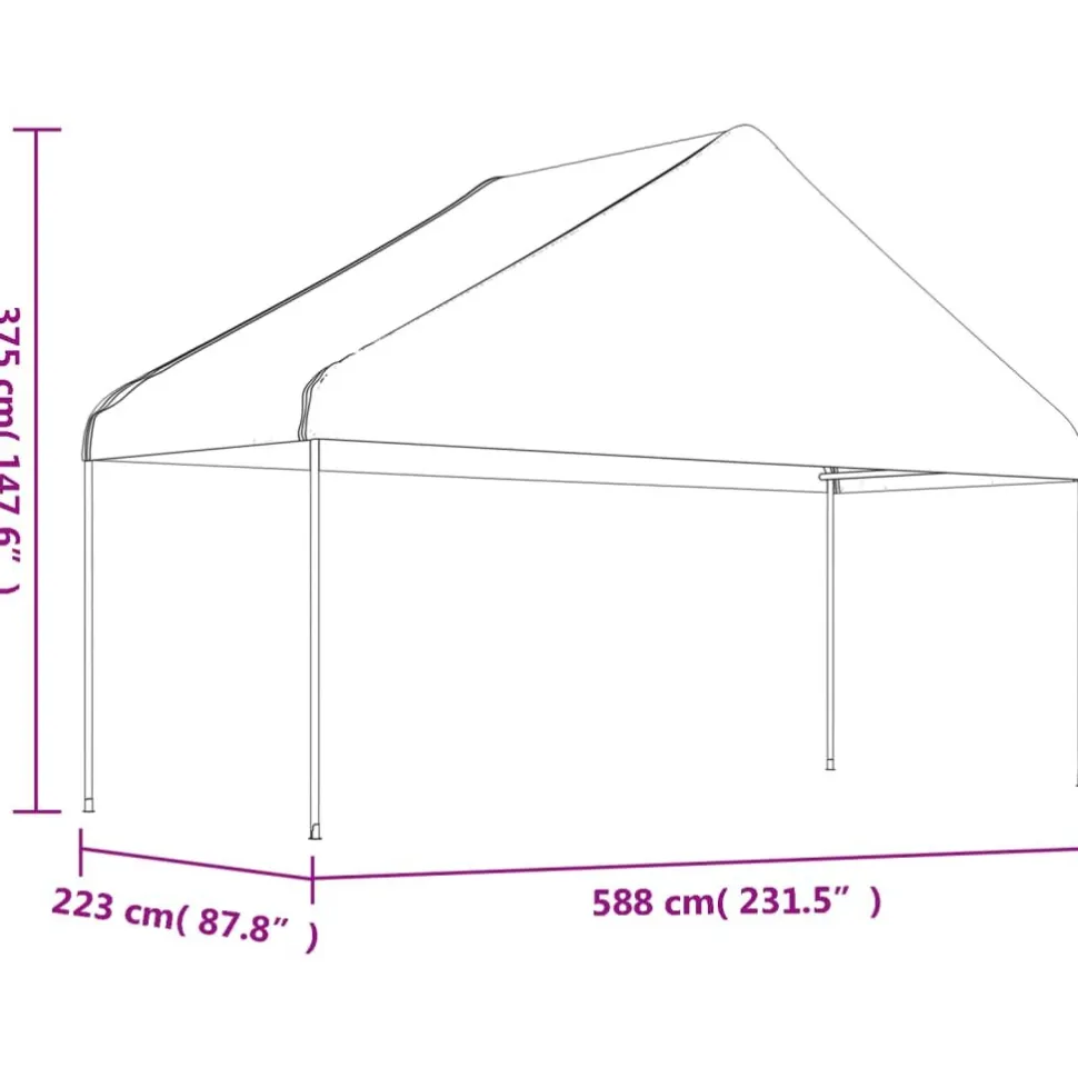 Huvimaja katolla valkoinen 15,61x5,88x3,75 m polyeteeni