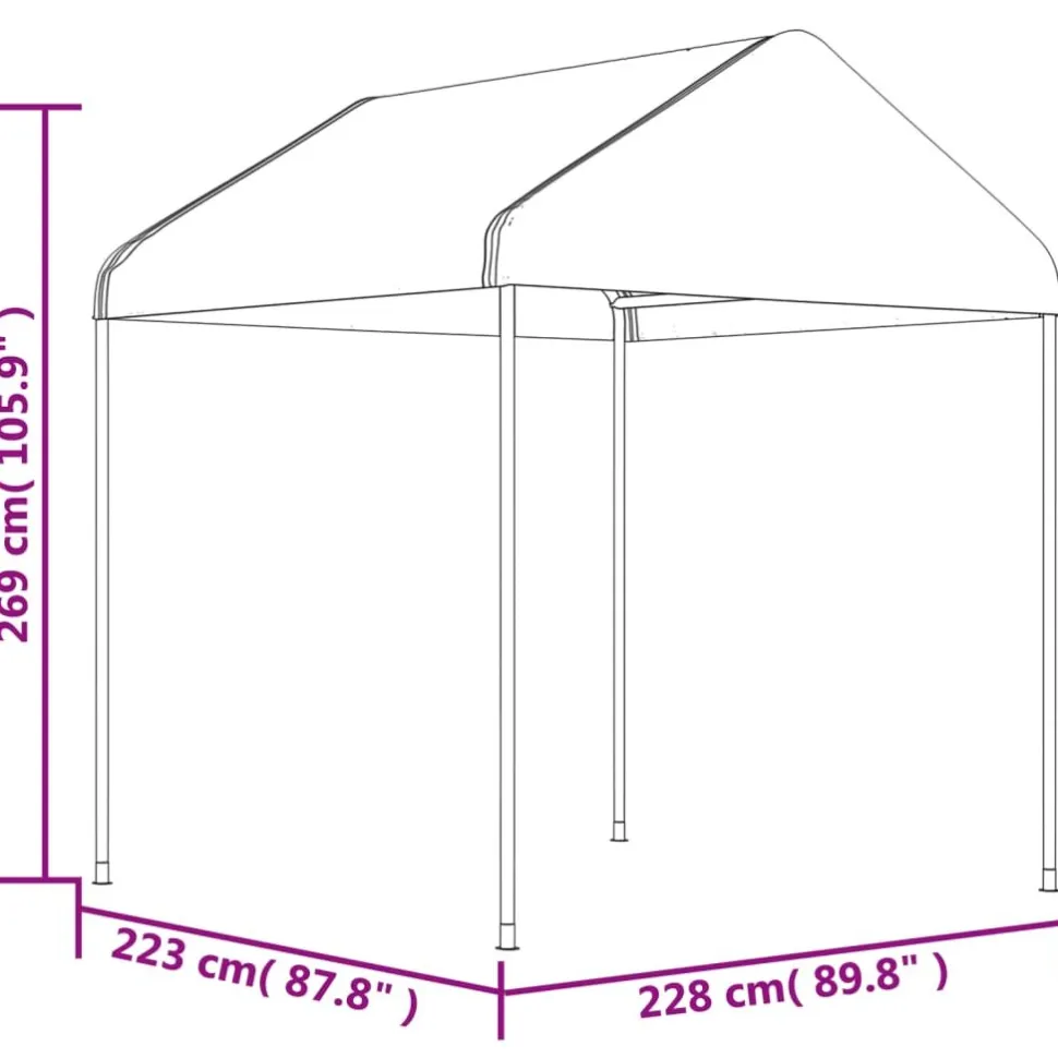 Huvimaja valkoinen 6,69x2,28x2,69 m polyeteeni