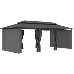 Huvimaja verhoilla 600x298x270 cm antrasiitti