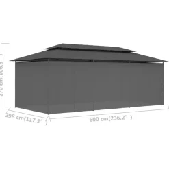 Huvimaja verhoilla 600x298x270 cm antrasiitti
