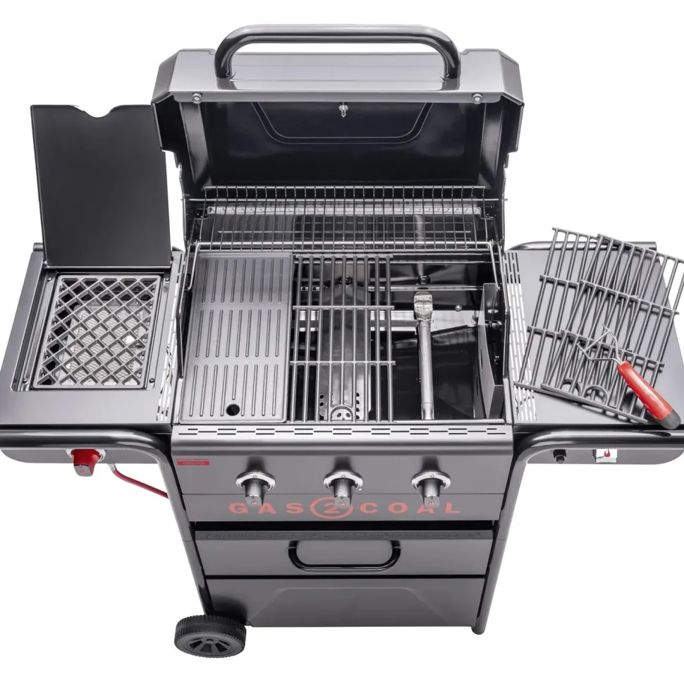 Hybridigrilli Char-Broil Gas2Coal 2.0 330 Special Edition, 3 poltinta, pihvinpaistopoltin