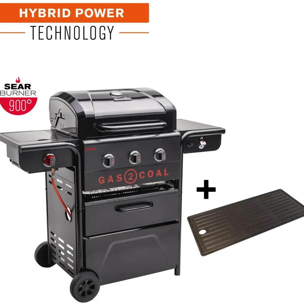Hybridigrilli Char-Broil Gas2Coal 2.0 330 Special Edition, 3 poltinta, pihvinpaistopoltin