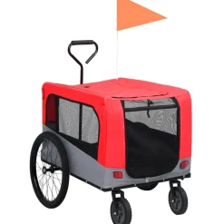 2-in-1 lemmikkikärry pyörään/juoksurattaat punainen ja harmaa