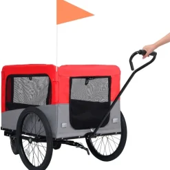 2-in-1 lemmikkikärry pyörään/juoksurattaat punainen ja harmaa